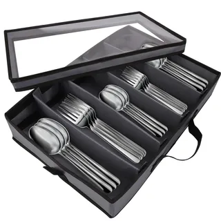 Besteck-Organizer mit Abnehmbarem Deckel und Flexiblen Trennwänden Zum Organisieren von Besteck, Hochwertiger Besteckkasten mit Deckel, ideal für Camping und Reisen