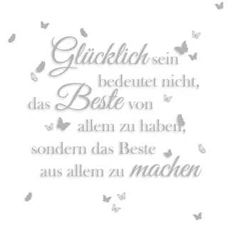 yabaduu Wandtattoo Spruch Glücklich sein 100x81cm Wanddeko Zitat Wandsticker Aufkleber selbstklebend mit Schmetterlingen für Wohnzimmer Büro Schlafzimmer Esszimmer Flur YX005 (Grau)