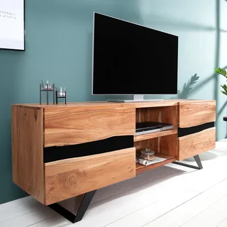Massives TV Board AMAZONAS 160cm Akazie Metall Lowboard Baumkante Massivholz