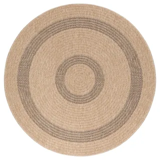Carpetsale24 Runder In & Outdoor Teppich Wetterfest Sisal Optik Natur 160 cm Rund - Küchenteppich Flachgewebe Natur Optik Vintage für Balkon Terrasse