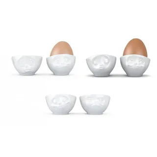 Fiftyeight 6er Eierbecher Set LECKER & OCH BITTE & GLÜCKLICH & HMPFF & KÜSSEND & VERTRÄUMT / weiß