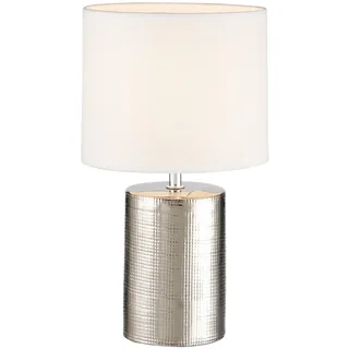 Fischer & Honsel Tischleuchte, Prata | silberfarben antik| Stoffschirm| weiß Leinen| H: 35,00 cm, D: 20,00 cm| mit Schnurschalter schaltbar| 1x E14 max. 25 Watt ohne Leuchtmittel | 50662