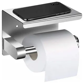 Lubgitsr Papiertuchbox Toilettenpapierhalter mit Ablage Klopapierhalter Edelstahl Ohne Bohren (1 St) silberfarben