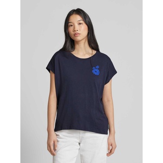T-Shirt mit floralem Stitching Modell 'ONELIAA FAANCY', Marine, M