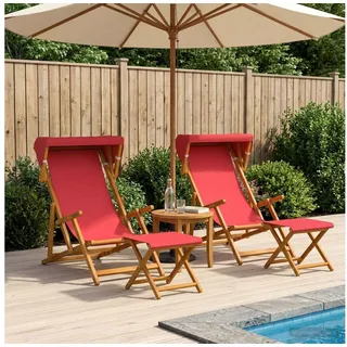 vidaXL Liegestuhl 4 pcs 3 Position Massives Eukalyptus Holz 4 St. rot