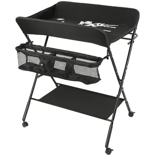 Wickelkommode Klappbar, Mobiler Wickeltisch, Babypflegetisch mit Sicherheitsgurt Ablagefächern, Tragbar Wickeltisch, Platzsparend & Stabil 80 * 66 * 98cm (Schwarz)