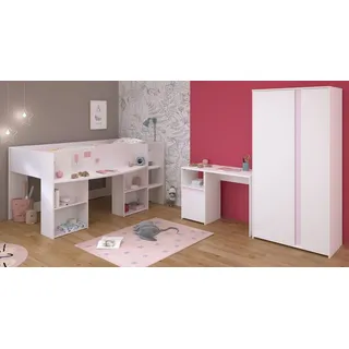 Parisot Jugendzimmer-Set Pirouette 13, (3-teilig) Weiss / Rose oder grau, Hochbett, Schrank, Schrhreibtisch grau