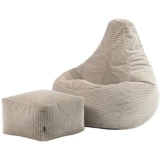 I.C.O.N. icon Sitzsack Sessel mit Rückenlehne aus Cord „Dalton“ mit Hocker (Spar-Set, 1 x Sitzsack, 1 x Fußhocker), Sitzsack XXL, Gaming Sitzsack, Made in Germany, Erwachsene & Kinder beige