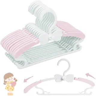 Kleiderbügel Kinder,20 Stück 29-37CM Mitwachsende Kinderkleiderbügel Stapelbare Baby Kleiderbügel mit Hosenständer Platzsparend Kinderbügel rutschfeste Kunststoff Baby Bügel(Rosa)