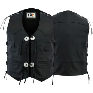 German Wear Lederweste Herren Motorradweste Bikerweste Ärmellose Lederweste Echtes Kalbsleder Silber Conchos Flechtdesign Cruiser Touring Roadtrip Schwarz