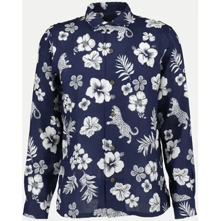 Leinenhemd mit tropischen Print Blau S
