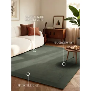 Villeroy & Boch Wollteppich Kivi - Weicher Natur Wohnzimmerteppich mit Bordüre, Handgemacht & Natürlich, Modernes Design für Wohnzimmer, Schlafzimmer, Esszimmer, Flur - Natur Grün, 80x150 cm