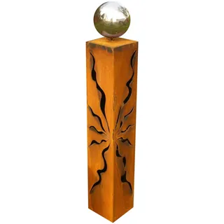 Gartendekoshop24 - Gartendeko Skulptur, Rostsäule 80 cm, Säule aus Edelrost, mit Edelstahlkugel, für draußen. Gartensäule aus Rost, Skulptur mit Muster. Moderne Gartendeko als Geschenk.