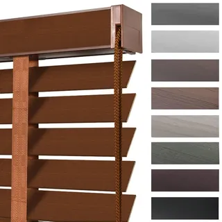 Holzjalousie Innen, Jalousien aus Echtholz für Schlafzimmer mit 5 cm Lamellen, Horizontale Jalousette Verdunkelungs- & Lichtdurchlässige Für Büro Sonnenschutz/Wärmedämmvorhänge(Wood Walnut Color)