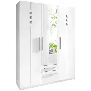 priess Kleiderschrank 1-bis 5-türig, mit silberfarbigen Applikationen weiß 140 cm x 193 cm x 54 cm
