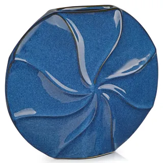 Arborus Vase Keramik Blau Pastillenvase Blumenvase Vase Ästhetik Deko | 24,5 CM Keramikvase für Pampasgras Eukalyptus Flache Vase für Tischdeko Regal Wohnzimmer Badezimmer Esszimmer Küche Büro Deko