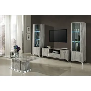 Xlmoebel Wohnwand XLMOEBEL Vitrinen Set aus Massivholz in elegantem Grauton, (3-St), Made in Europa grau