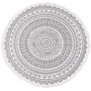 Morbuy Runde Teppiche Baumwolle mit Quasten,handgewebte schicke böhmische Mandala Bedruckte Muster-Baumwollteppich waschmaschinenfest,Ideal für Wohnzimmer,Schlafzimmer usw. (90 * 90cm,grau)