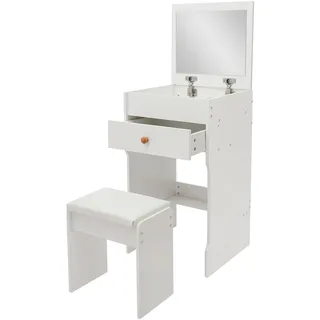 Qurib Schminktisch Set mit Stuhl 40x37x72 cm Klappbarer Spiegel Schubladen aus MDF Tragfähigkeit 90 kg für Schlafzimmer Ankleidezimmer Weiß Farbe der schwarzen Walnuß (Weiß)