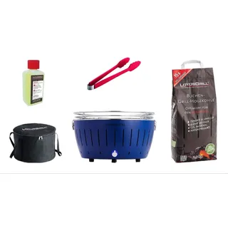 LotusGrill Holzkohlegrill LotusGrill XL Starter-Set XL Grill Tiefblau mit USB-Anschluß