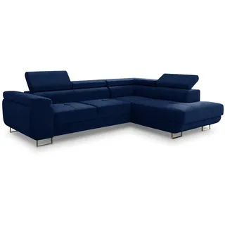 Sofnet Ecksofa Caris Schlaffunktion und einstellbare Kopfstützen, Wohnlandschaft mit Bettkasten, Couch, Sofa, (Dunkelblau (Kronos 09),