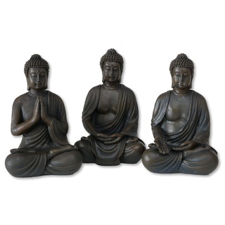 Boltze Buddha Figur sitzend, Zen Figuren Set 3-TLG, Feng Shui Deko Skulptur aus Kunstharz, Meditation Statue in braun, 10 cm hoch