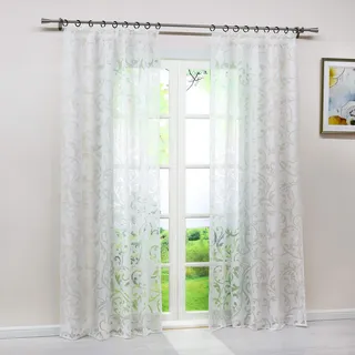 Heichkell Voile Gardinenschal mit Kräuselband Transparent Vorhang mit Ausbrenner Design Wohnzimmer Gardine 1PC Store BxH 140x225cm Weiß