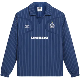 Langarmshirt UMBRO "Umbro PINSTRIPE DRILL TOP", Herren, Gr. XL, blau (estate blau), 70% Polyester, 28% Viskose, 2% Elasthan, gestreift, normal, V-Ausschnitt, Shirts Langarmshirt