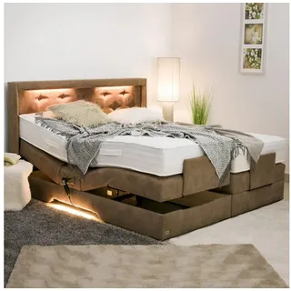 PAARA Boxspringbett Paris elektrisch verstellbar mit Motor LED alles, mit einzigartigem Belüftungssystem braun 100 cm x 200 cm