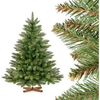 Fairytrees Künstlicher Weihnachtsbaum FT14B, Nordmanntanne Braun, NORDMANNTANNE mit Christbaum Holzständer grün 120 cm