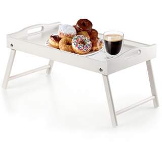 KADAX Betttisch, Frühstückstablett aus Kiefernholz, 19x30x50cm Serviertablett, klappbares Bett-Tablett, Essenstablett für Frühstück im Bett, Beistelltisch (Weiß)