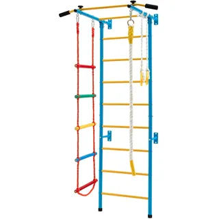 LIFEZEAL 4 in 1 Sprossenwand Set, Kletterleiter Kinder mit Klimmzugstange & Ringe & Strickleiter & Schaukeln, Kletterwand aus Metall für Kinderzimmer, Klettergerüst Turnwand ab 3 Jahren (Stil 2)