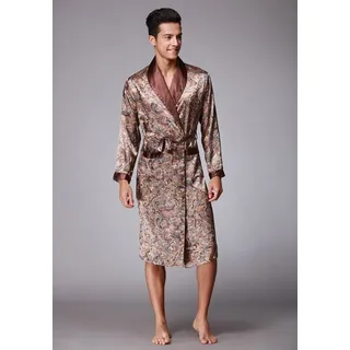 Vivi Idee Morgenmantel Herren Schlafmantel Bademantel kimono lang leicht satin Sauna braun XXL