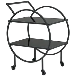 Wohnling Servierwagen Metall Schwarz Glas Rollwagen 2 Etagen Barwagen Rollen WL7.337, (45x46x83 cm Küchenwagen Glas / Metall Rechteckig), Speisewagen mit Glasplatte, Teewagen auf Rollen schwarz