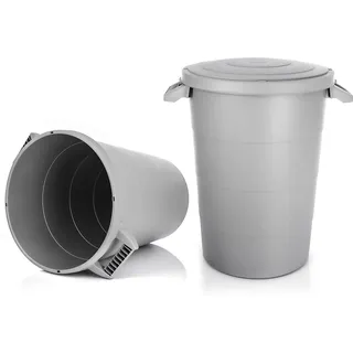 BigDean 2x Wetterfeste Universaltonne mit Deckel 80 Liter Tonne Grau | 2 stabilen Tragegriffe, Regentonne, Mülleimer - Indoor und Outdoor geeignet - Made in Europe