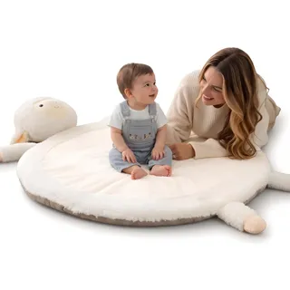 RUGUIES Krabbeldecke Baby Gepolstert und rutschfest (100x100 cm) - Spielmatte und Krabbelunterlage, Weicher Plüsch Waschbar für Kinderzimmer und Sensorische Förderung-Baby Shower (Schaf)