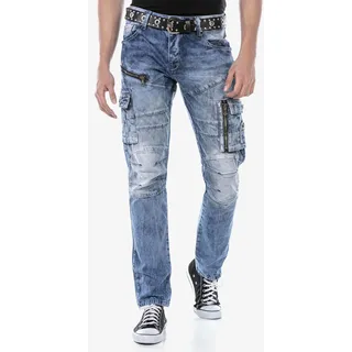 Bequeme Jeans CIPO & BAXX Gr. 33, Länge 34, blau Herren Jeans in trendiger Used-Optik