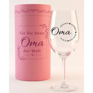Geschenk Oma - Edles Weinglas mit Gravur | Geburtstagsgeschenk mit schöner Verpackung | 560ml Glas für Wein, Prosecco & mehr | Beste Oma Geschenke zum Geburtstag oder als liebevolle Überraschung