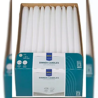 METRO Professional Spitzkerzen, Paraffin, 2.2 x 24 cm, ca. 7 Std., weiß, 60 Stück