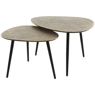 Couchtisch 2er-Set Metall mit strukturierter Oberfläche, Mid-Century Design, gold dreieckig, Vintage-Look