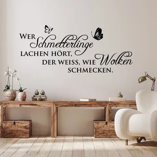 GRAZDesign Wandtattoo Wer Schmetterlinge lachen hört Sprüche Wohnzimmer Schlafzimmer - 120x50cm / 070 schwarz
