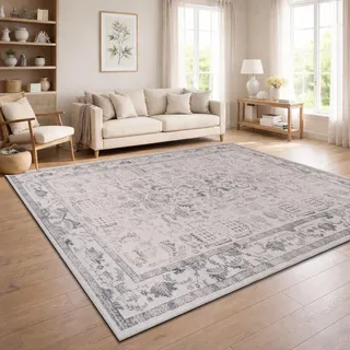 Paco Home Vintage Wohnzimmerteppich Kurzflor 240 x 340 cm Silber