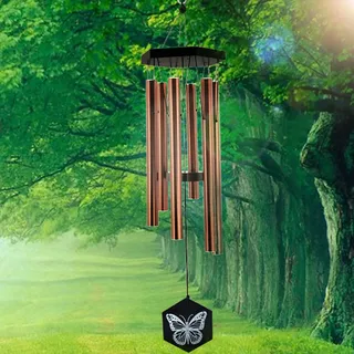 FONMY Windspiele für den Außenbereich mit Schmetterlingsschild, tolles Windspiel, Geschenk, beruhigende melodische Töne & Bambus/Aluminium, Klangspiel für Garten, Kupferspiel, hängende Dekoration.