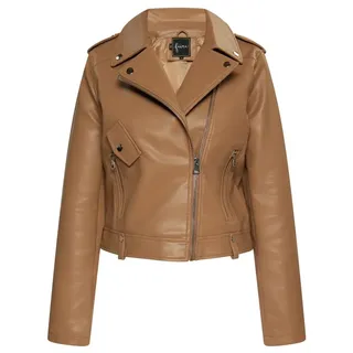 faina Damen Bikerjacke Aus Kunstleder in Beige Creme | Gr.: L