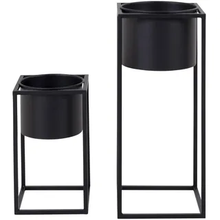 Dezain® Home - Pflanzen-Übertöpfe Marla – Pflanzkübel aus Metall – für Kräuter, Blumen & Pflanzen – Blumentopf mit Gestell – filigranes Design – Pflanzentopf in Schwarz – 2er Set