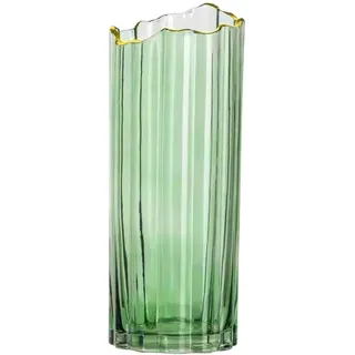 PEPAXON Hohe Glasvase für Blumen Große Zylinder Grün 30cm Hoch | Kristall, Mittelstück, Heimdekoration, Tischplattendekoration, Gold Edge, Breiter Mund