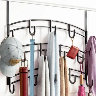LYNK® Türhakenleiste – 14 Haken über der Tür – Handtuchhalter für Tür – Türhaken zum Aufhängen von Handtüchern oder Kleidung – Handtuchhalter für Badezimmer, Schlafzimmer oder Waschküche (schwarz)