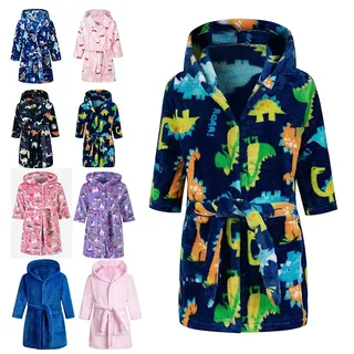 Lodunsyr Bademantel Kinder mit Kapuze für Jungen Mädchen Bademäntel Morgenmantel kuschelig warmen und weichen Pyjamas Kleinkind Coral Fleece Hoodie Roben 2-9 Jahre - 8-9 Jahre