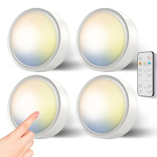 Dimmbar LED Spot Batteriebetrieben Fernbedienung - Kabellos Vitrinenbeleuchtung LED Spots Batterie Schrankbeleuchtung Selbstklebend Unterbauleuchte Küche Ohne Kabel Schrankleuchte Rund Regal Licht