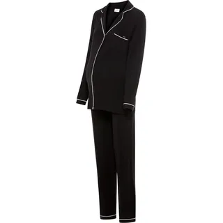 Umstandspyjama LASCANA, Damen, Gr. 44/46, schwarz, Single Jersey, Obermaterial: 95% Viskose, 5% Elasthan, kontrastfarbene Details, unifarben, bequem lang, V-Ausschnitt, paspeliert, Homewear-Sets, mit Kontrastpaspeln